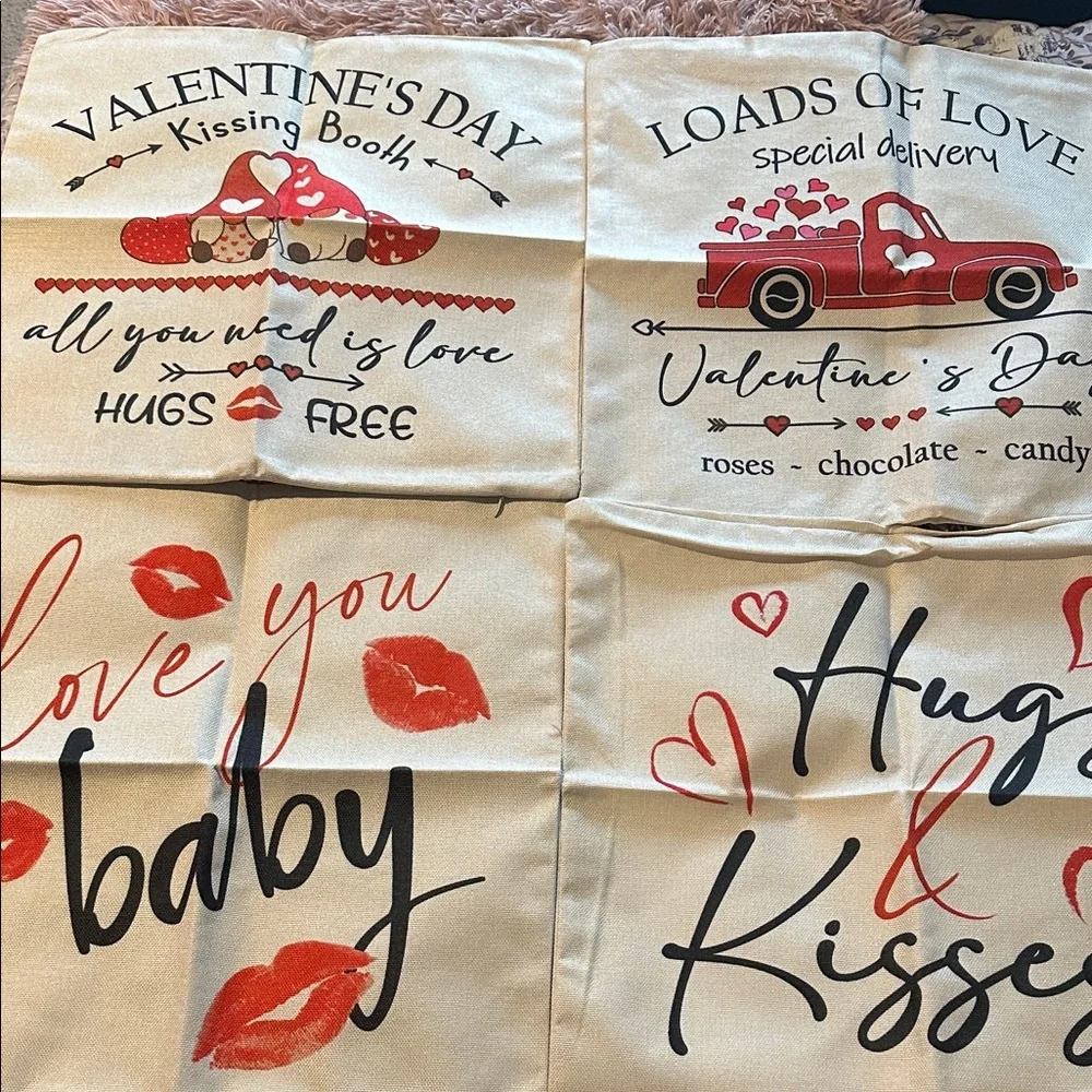 Valentine's Day Decorative Throw Pillow Covers - Red & Cream 4 Pack